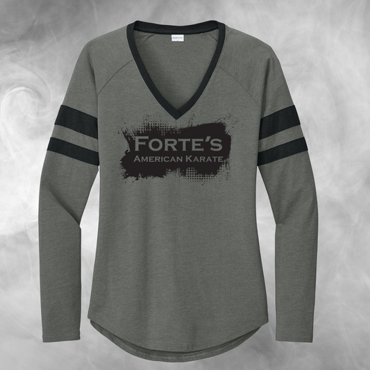 Forte's Karate Spring Women's Halftime Stripe Long Sleeve V-Neck Tee