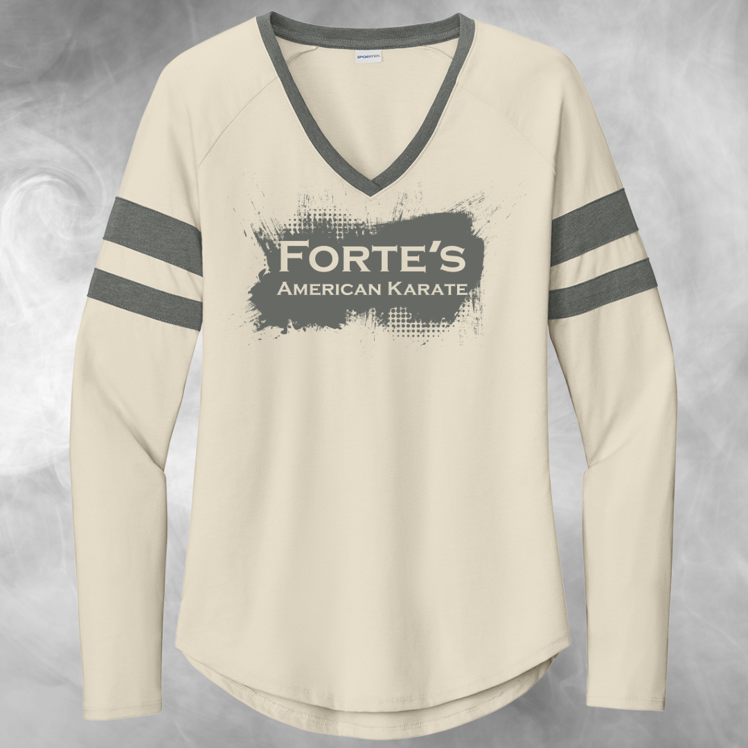 Forte's Karate Spring Women's Halftime Stripe Long Sleeve V-Neck Tee