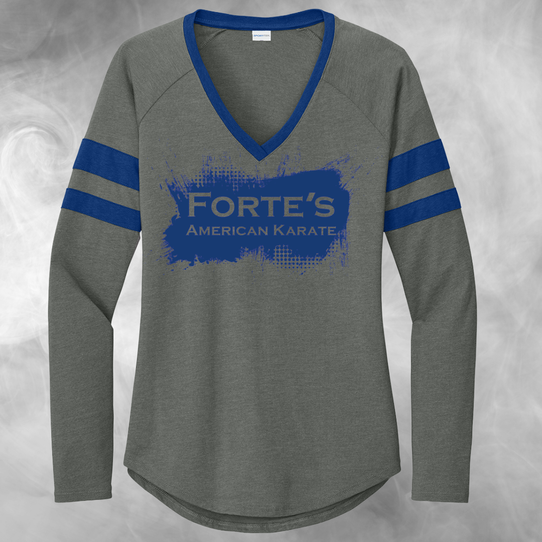 Forte's Karate Spring Women's Halftime Stripe Long Sleeve V-Neck Tee