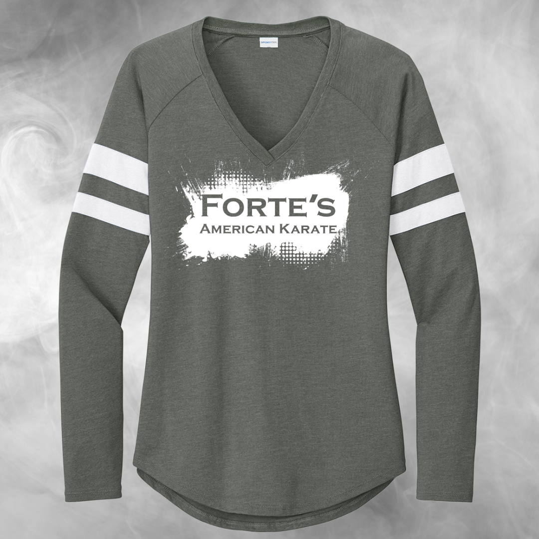 Forte's Karate Spring Women's Halftime Stripe Long Sleeve V-Neck Tee